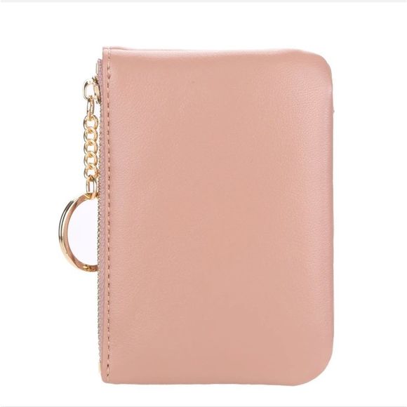 Women's Vegan Leather Zip Change Coin Purse Card Wallet with Keychain Ring Gifts - Picture 2 of 5